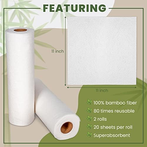מגבות נייר במבוק מאת Glosclean | מגבות נייר לשימוש חוזר 2 לחמניות. מגבת חינם ידידותית לסביבה ופסולת לניקוי בית ומטבח